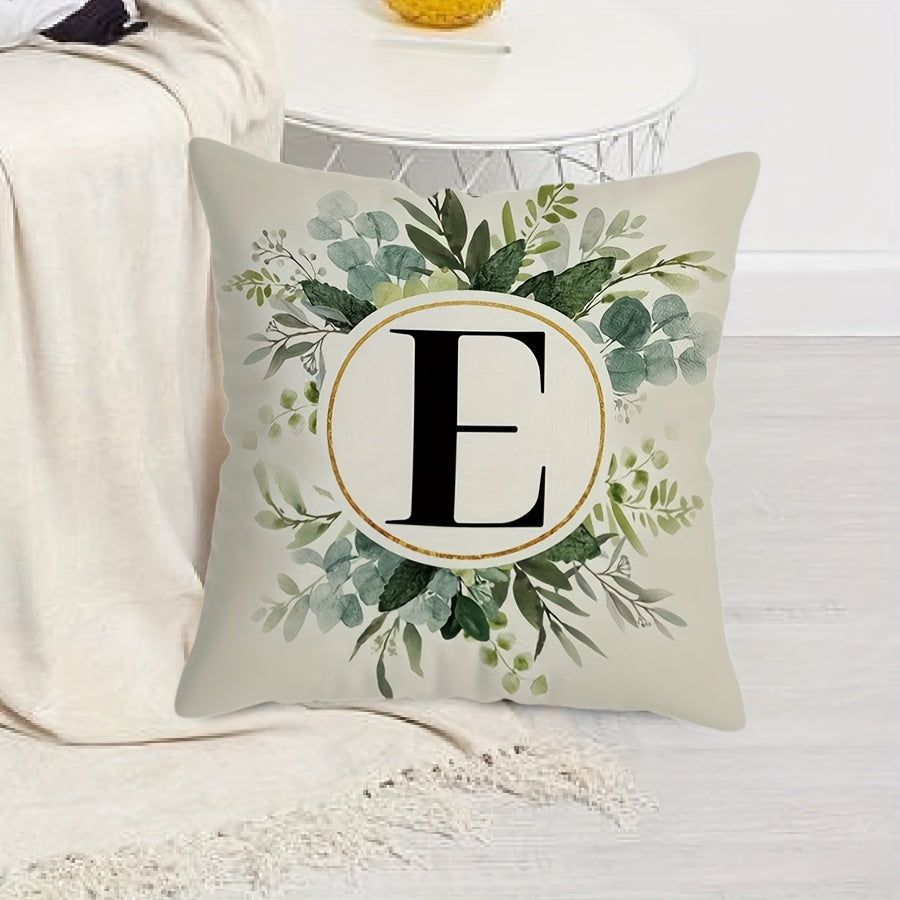Green Floral Pillow Cover with Leaf and Home Sweet Home Text for Sofa Bed Decor