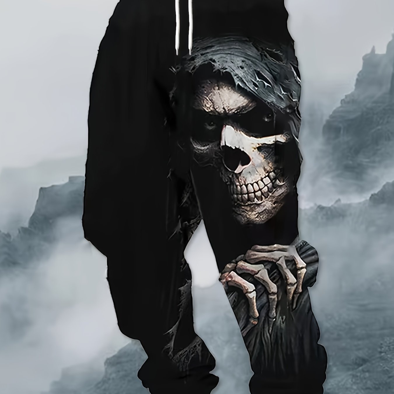 Pantalones deportivos de talla grande para hombre con bolsillos de poliéster con estampado de calaveras casuales