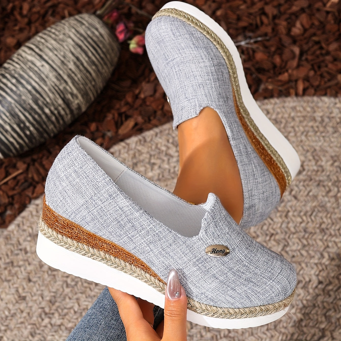 Women's Casual Espadrille Platform Pumps with Round Toe and High Heel