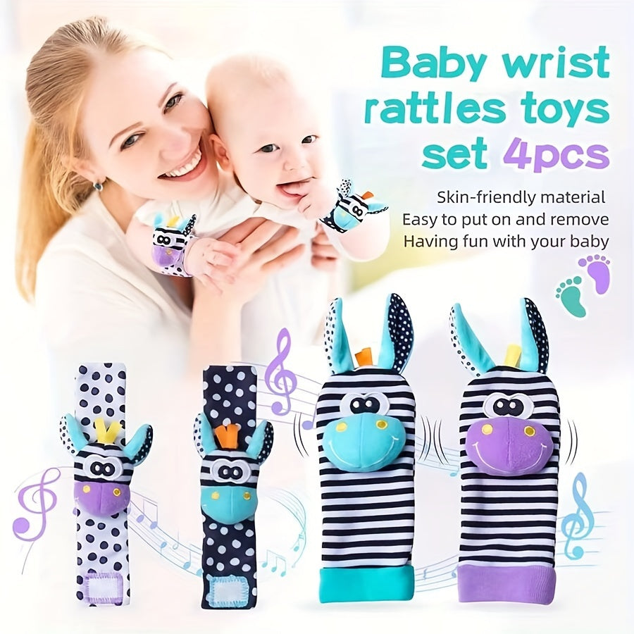 Set of 2 or 4 Baby Toys Animal Wrist Rattle and Foot Find Socks for Newborns