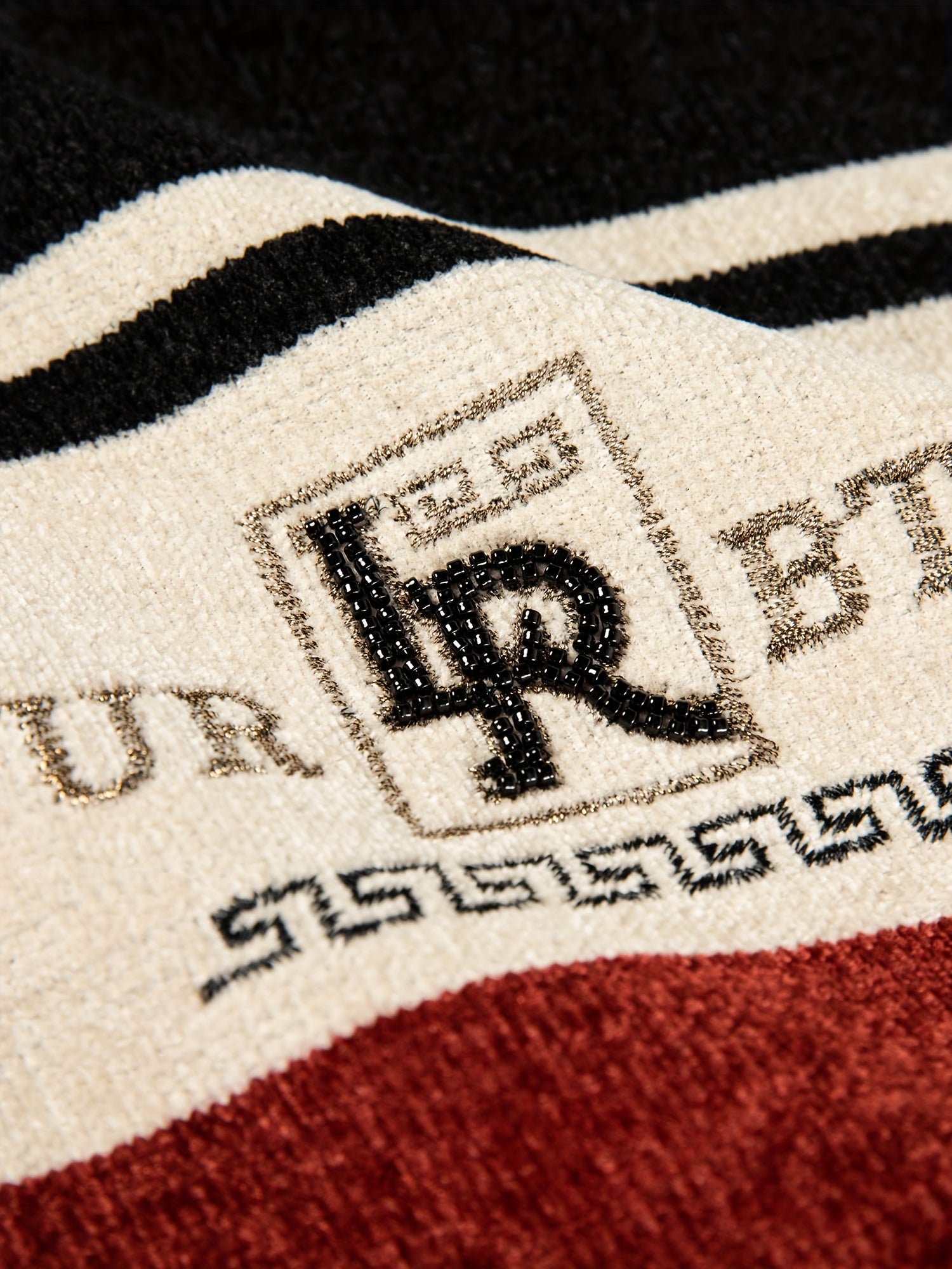 Suéter de cuello redondo de invierno para hombre con patrón de letras a rayas, grueso de poliéster, estilo casual, punto de abrigo