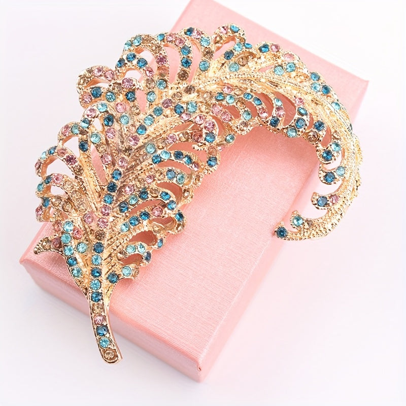 Women's Rhinestone Feather Brooch Pin Elegant Jewelry Accessory