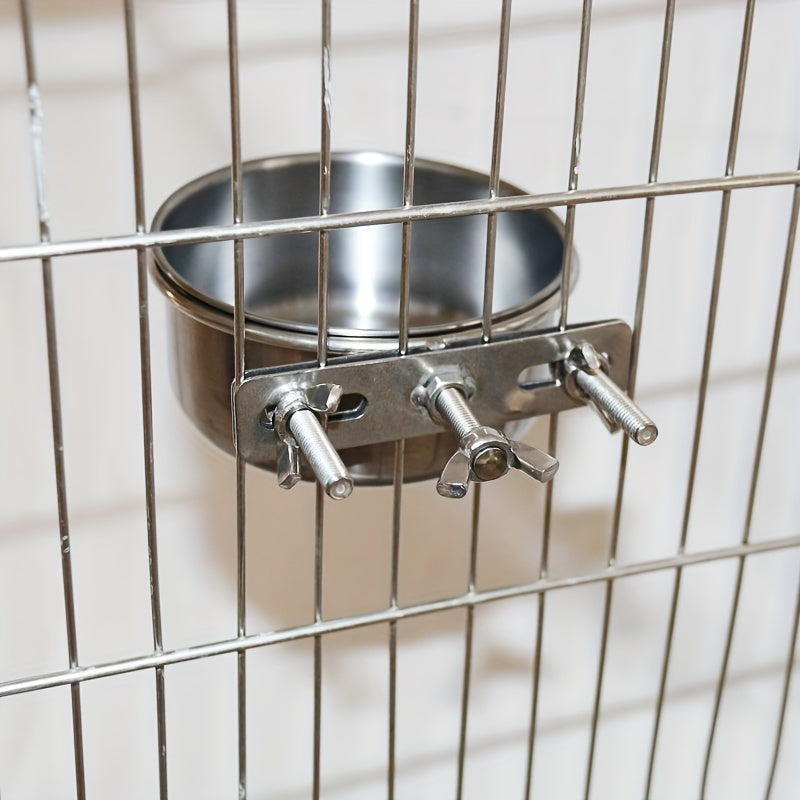 Stainless Steel Dog Bowl with Hanging Design and Screw Fixing for Cages
