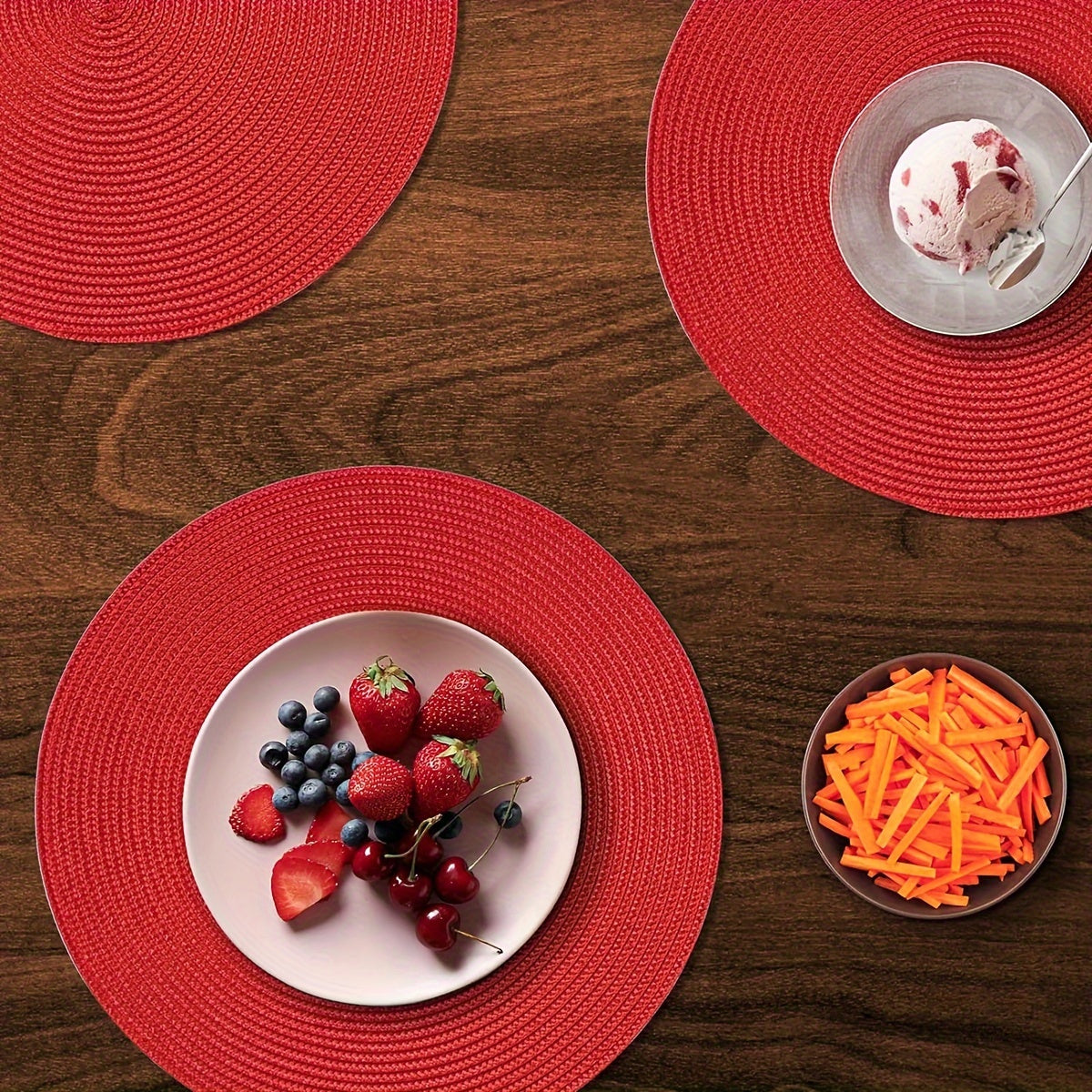 6 круглых плетеных ПП подставок диаметром 38,1 см, washable, нескользящие, изолированные, идеальны для украшения стола дома или на праздничных вечеринках.