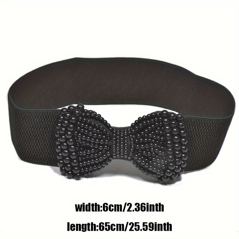 Ayollar uchun keng rezina belbog'li, sun'iy marjonli bowknot bilan keng belbog'