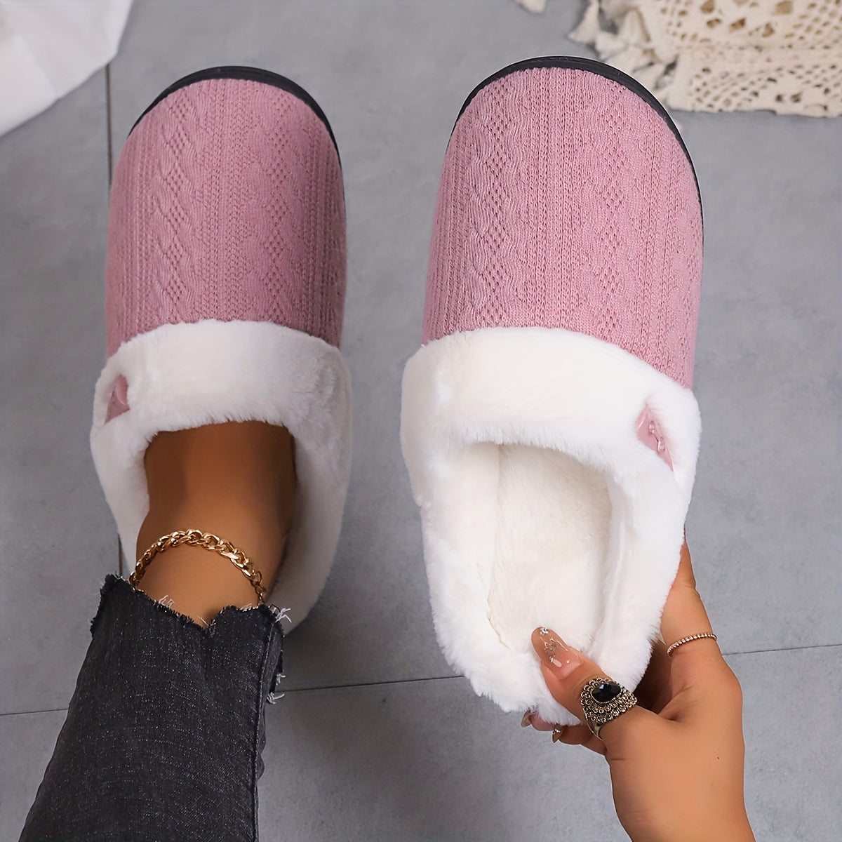 Women's Warm Plush Indoor Slippers, Non-slip Cozy Soft Sole Slides