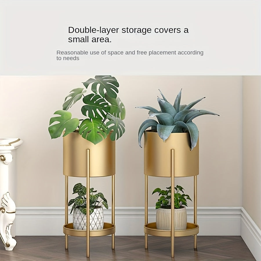 Modern Double-Layer Iron Flower Stand for Living Room and Balcony Decor