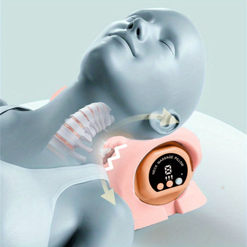 Corrector eléctrico de curvatura cervical con almohada de masaje vibratorio rosa y pulsación de presión caliente