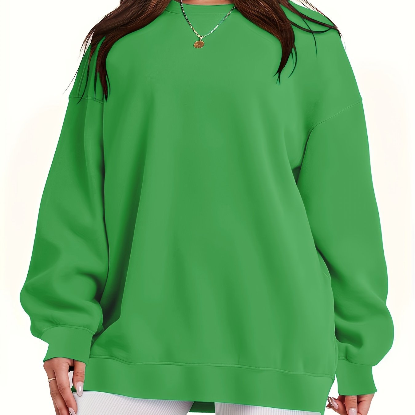 Women's Loose Cotton Long Sleeve Hoodie Round Neck Solid Color Pullover