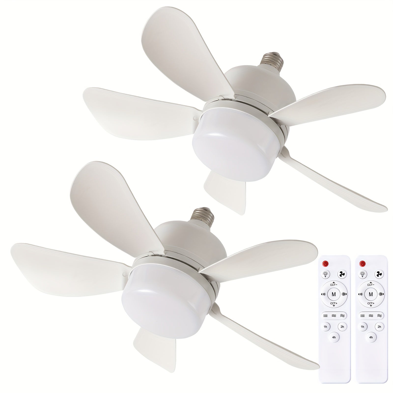 Set of 2 White Smart Ceiling Fans with LED Light, Remote Control, 3-Speed Adjustable