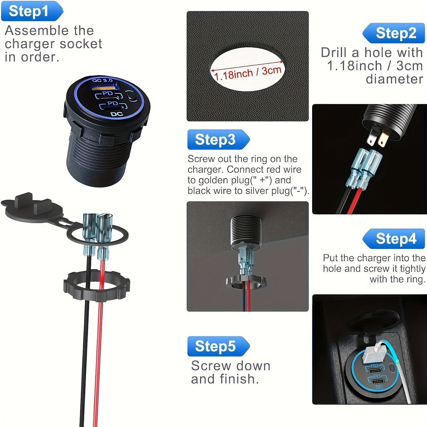 Avtomobil USB Tez Zaryadlovchi Uch Portli Type-C PD QC 3.0 Transportlar Qayiqlar uchun