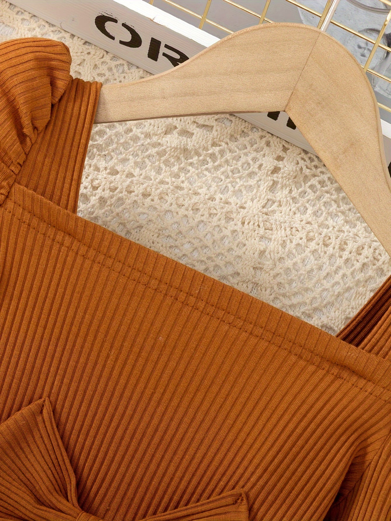 Girls Floral Print Midi Dress with Ruffle Shoulders Long Sleeves Cotton Knit All-Season