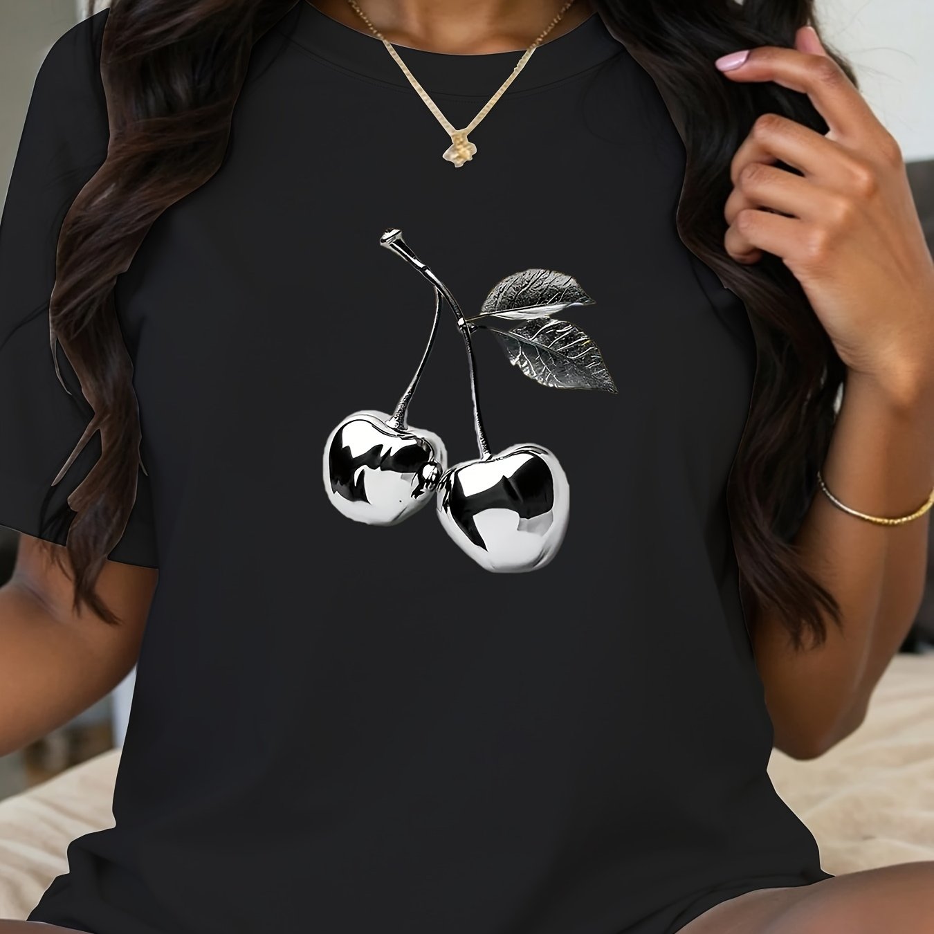 Women's Cotton Blend Casual Short Sleeve T-Shirt with Geometric Print