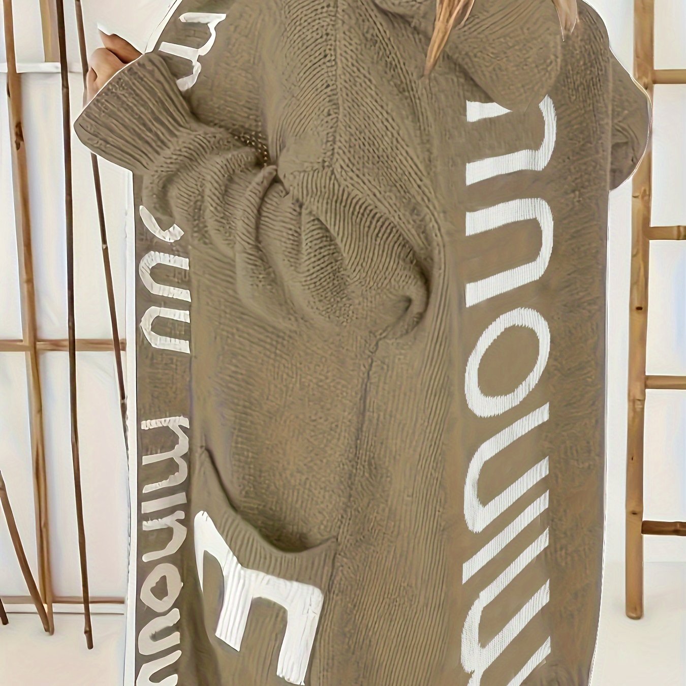 Women's Pullover Hoodie with Bold Letter Print, Teal, Front Pockets