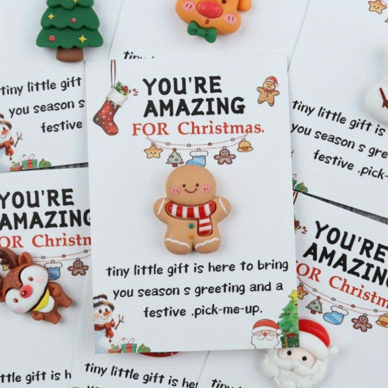 Set of 10 Christmas Greeting Cards with Resin Charms, Festive Santa, Reindeer, Snowman Designs