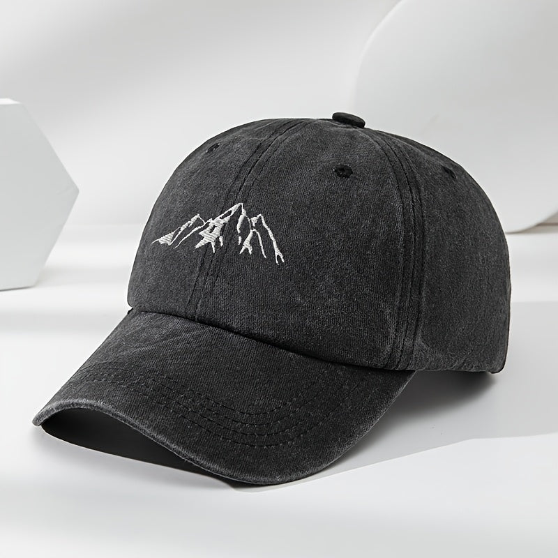 Unisex Polyester Baseball Cap with Embroidered Mountain Peak Adjustable Breathable Outdoor Hat