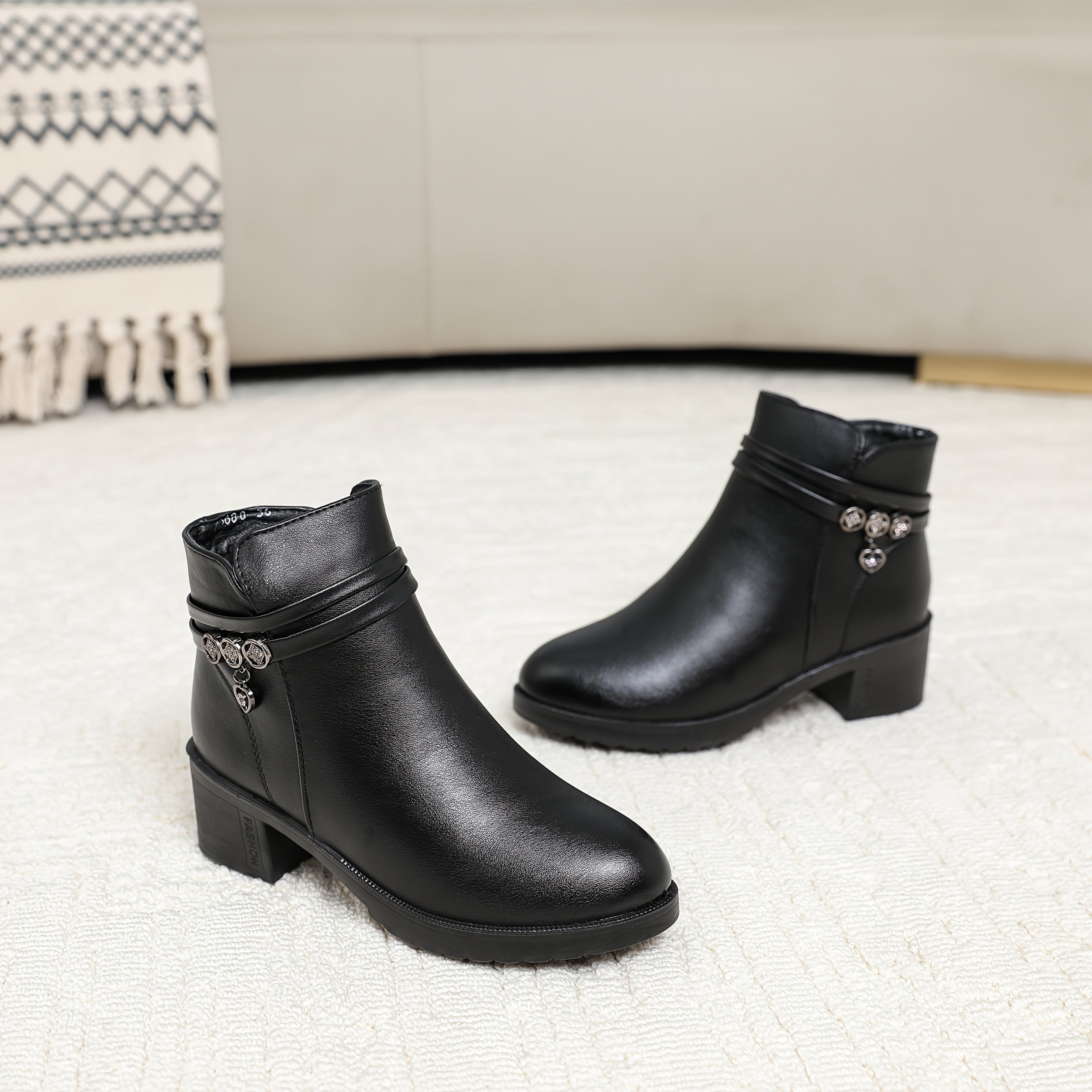 Женские ботинки из искусственной кожи на каблуке с платформой, боковой молнией, противоскользящей подошвой