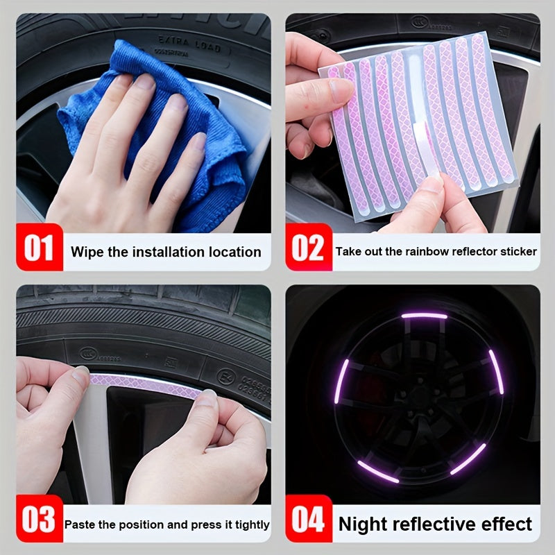 20 Pack Purple Reflective Wheel Stickers Glow-in-Dark Safety Decals