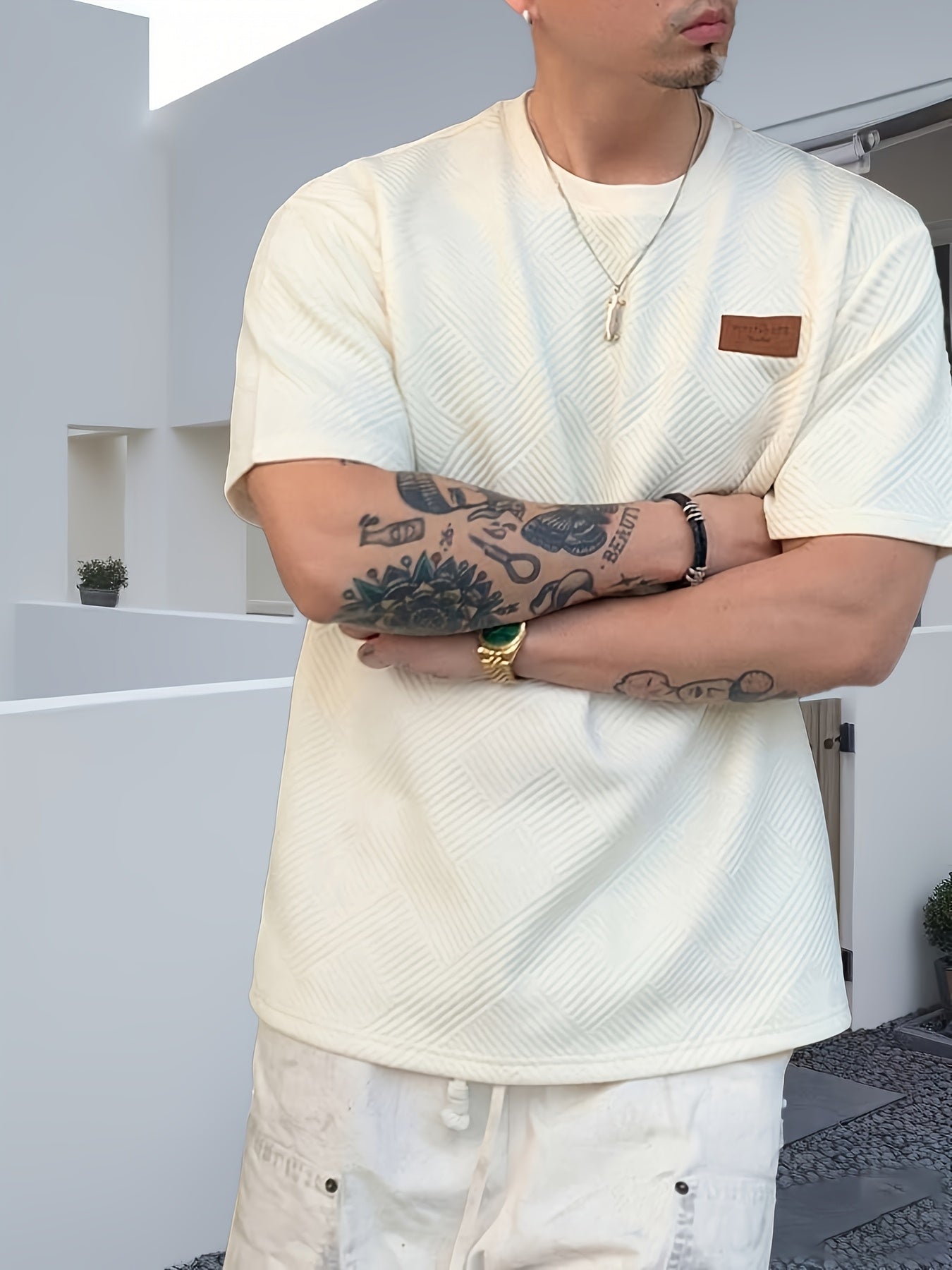 Men's Polyester Blend Casual T-Shirt with Round Neck and Short Sleeves