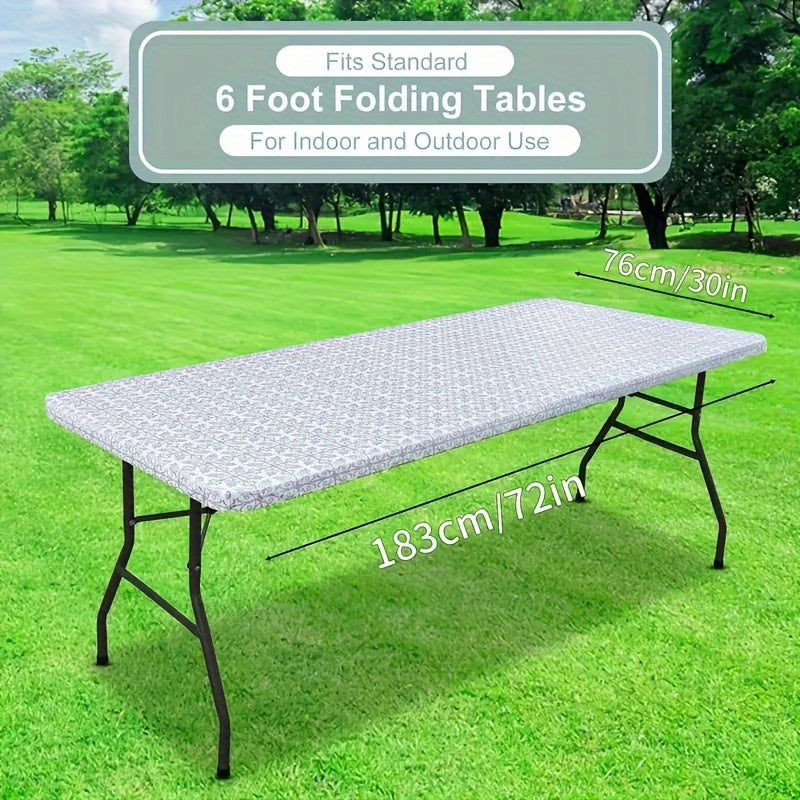 Rectangular Vinyl Table Cover for Indoor Outdoor Use Wipeable Black Baroque Pattern