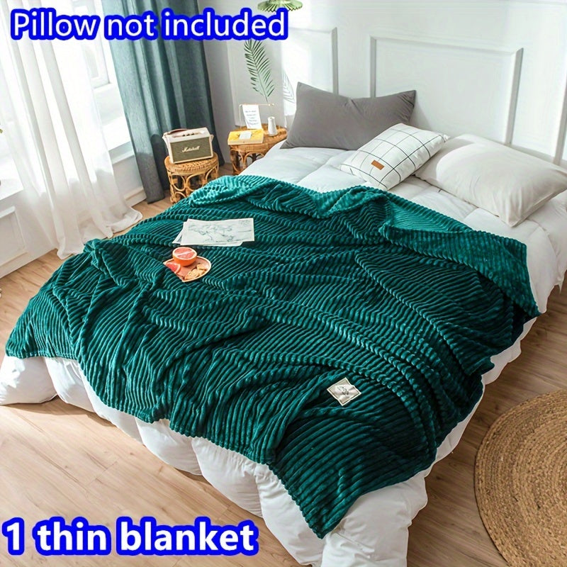 Contemporary Green Striped Velvet Knit Throw Blanket for All Seasons