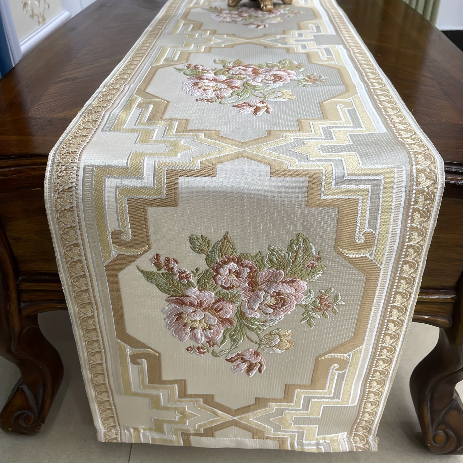 Camino de mesa de poliéster Jacquard europeo para comedor y armarios de televisión, moderno y minimalista
