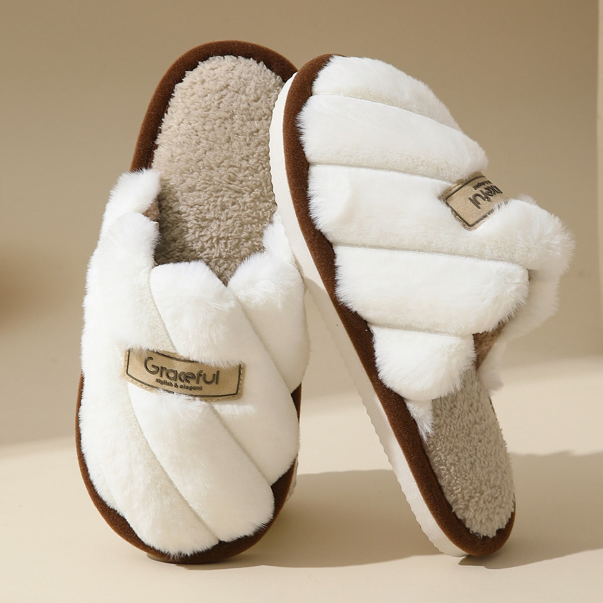 Women’s Plush Fleece Indoor Slippers Black Pink White Cozy House Shoes