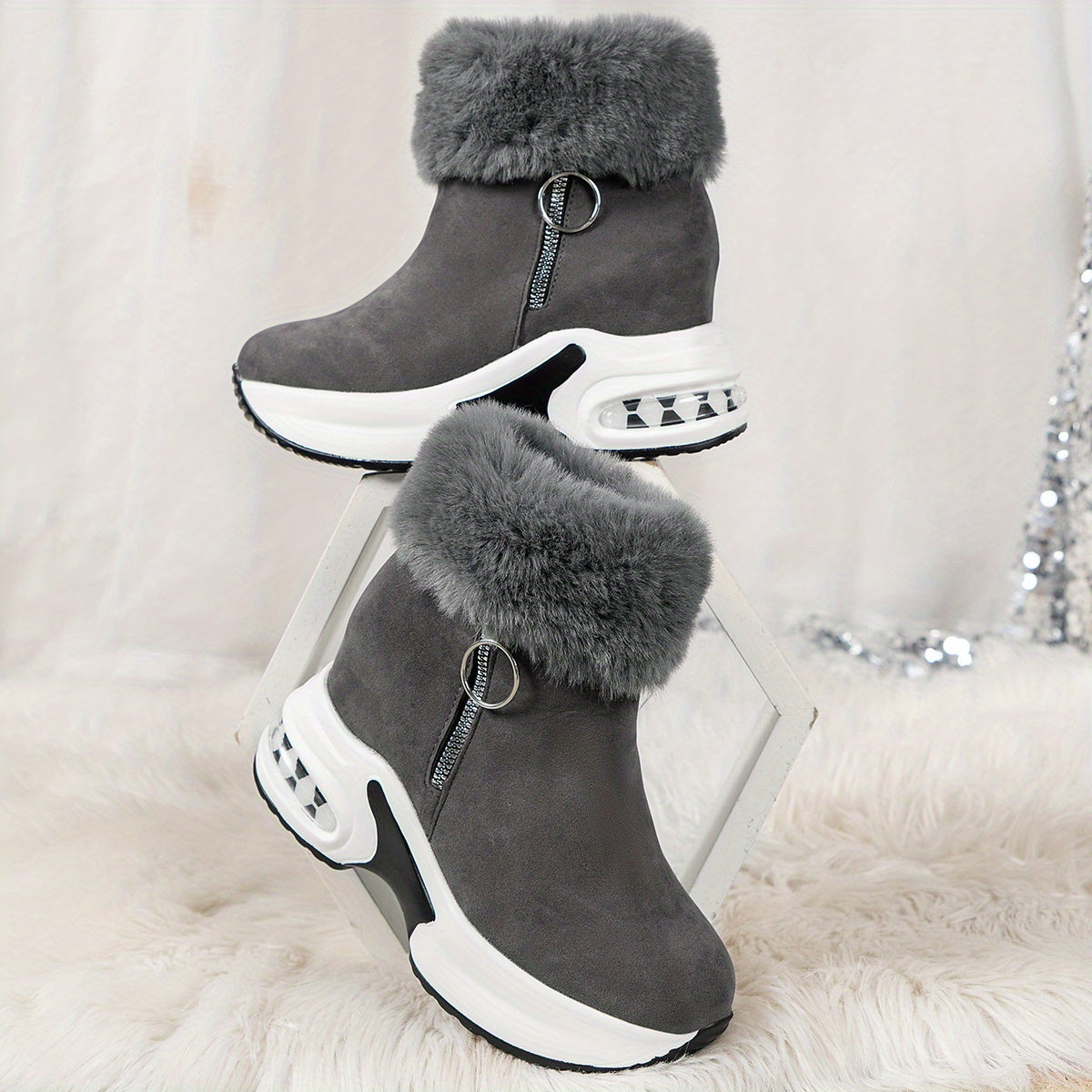 Women's Platform Short Boots Comfortable Zipper Ankle Boots Plush Lined