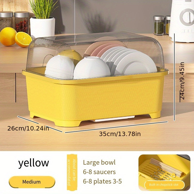 Escurridor de platos de plástico con tapa, amplio almacenamiento de cocina para platos y utensilios