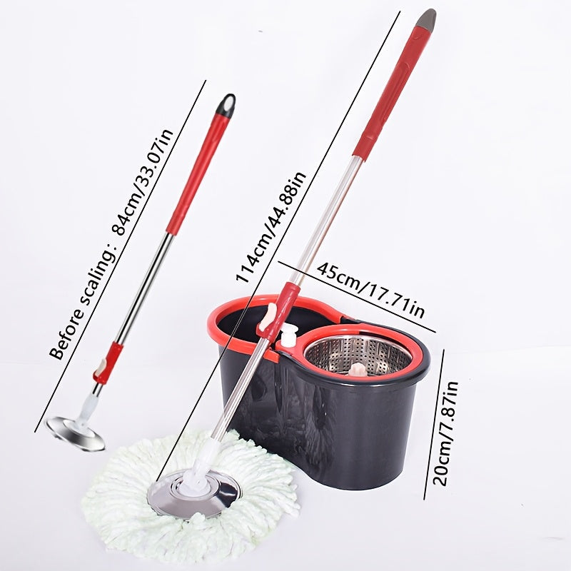 360° Rotating Mop and Bucket Set with Microfiber Replacement Heads and Adjustable Handle