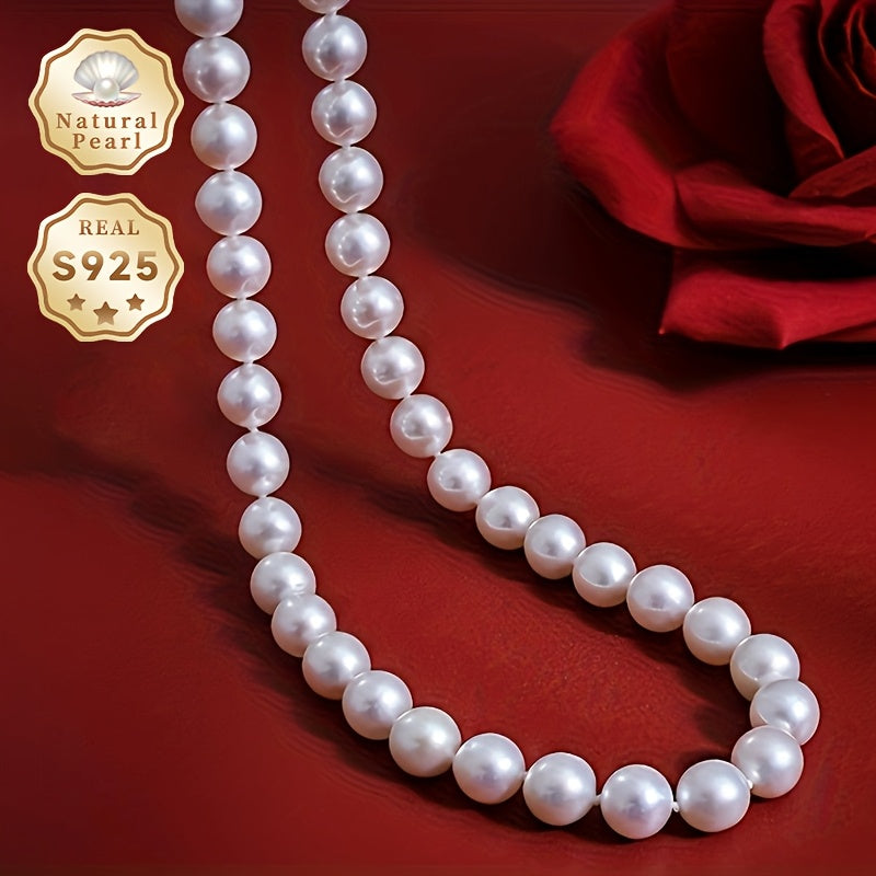 Vintage Pearl Necklace for Women 9-10mm Freshwater Pearls Sterling Silver Gift