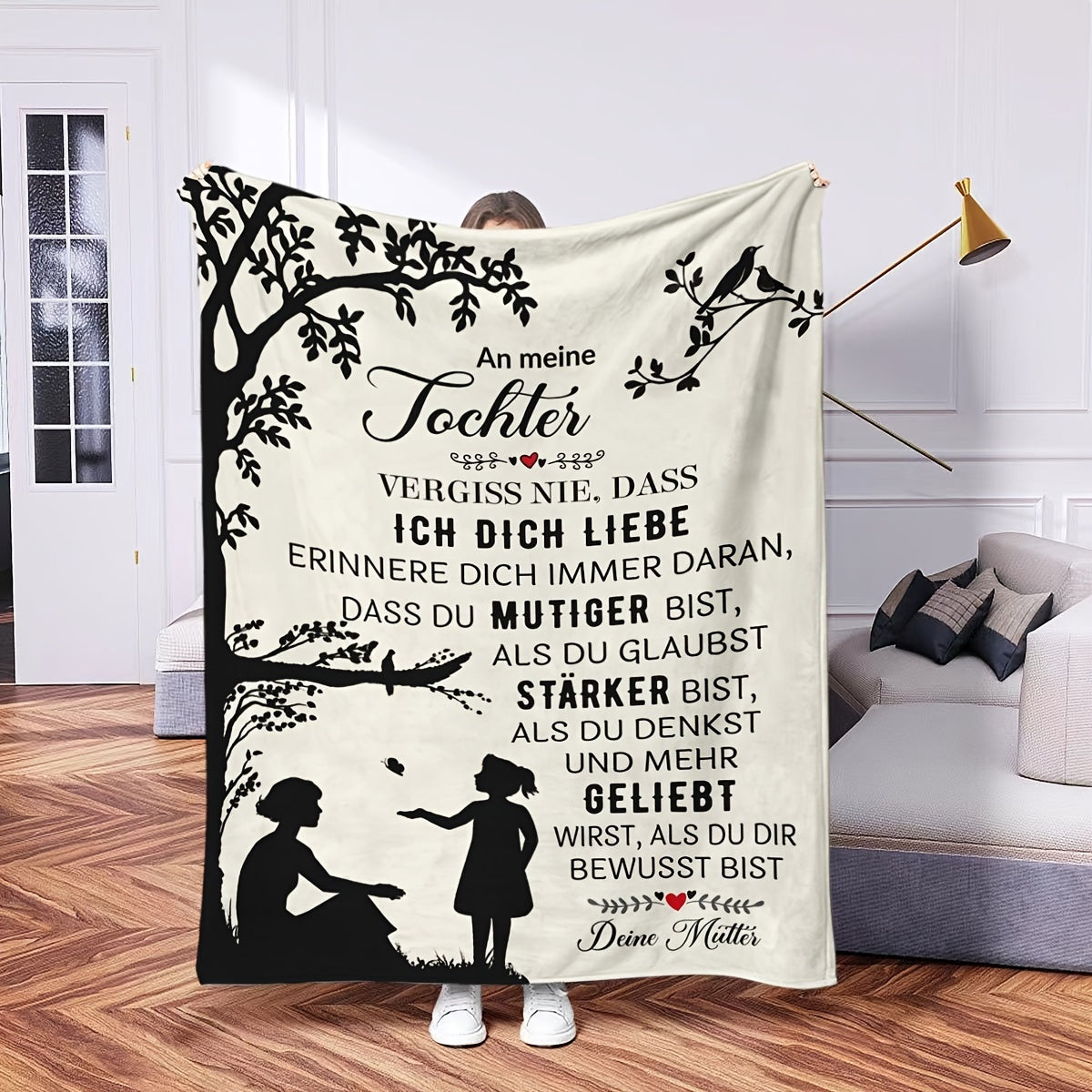 German-Themed Throw Blanket with Motivational Quote Polyester All-Season Cozy Bed Sofa Car Nap