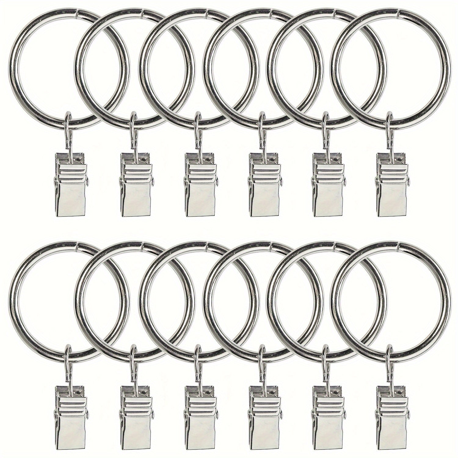 Set of 12 Stainless Steel Curtain Rings with Clips, Rust-Resistant, Modern Drapery Hardware