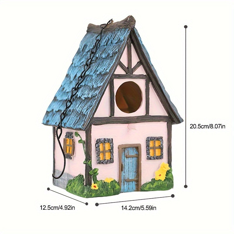 Wooden Birdhouse with LED Lights Outdoor Garden Decor Winter Bird Nest Hanging Ornament