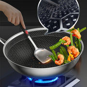 Stainless Steel Wok with Honeycomb Non-Stick Coating for Gas and Induction Stoves