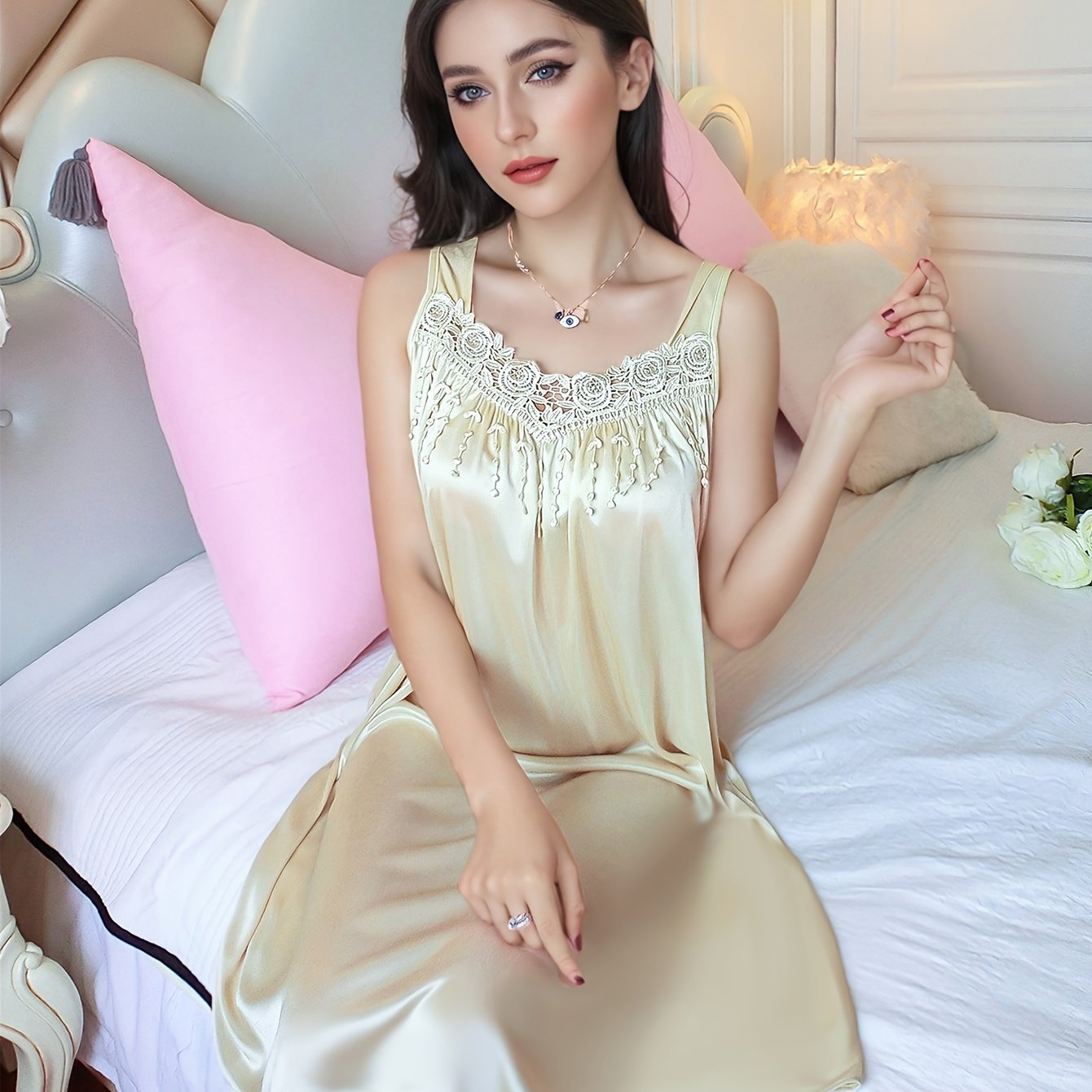 Plus Size Women's Spaghetti Strap Silk Sleep Dress Red Lounge Nightgown