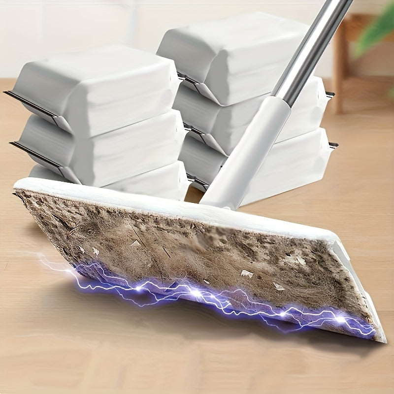 Stainless Steel Foldable Long Handle Mop Set with Disposable Dust Wipes for Hardwood Tile Glass Cleaning