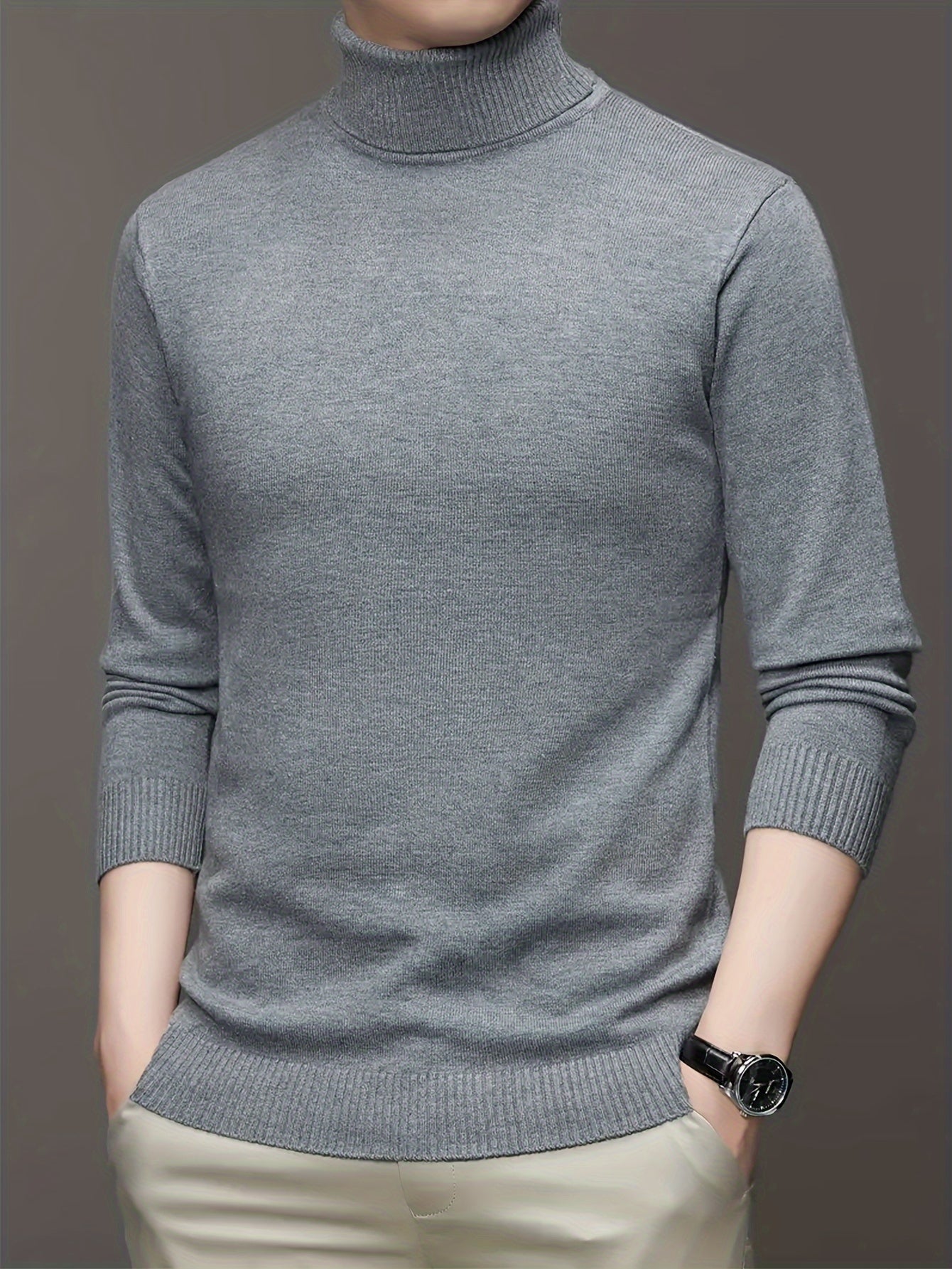 Men's Solid Color Turtleneck Sweater Knit Pullover Fall Winter Warm Casual