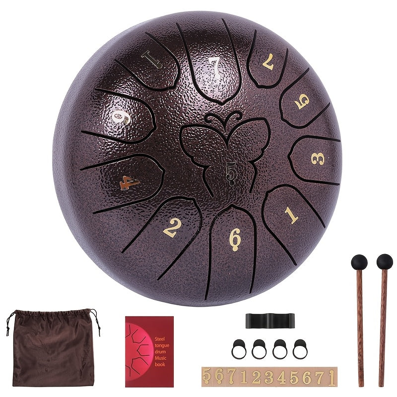 Steel Tongue Drum 11 Notes Carbon Steel for Sound Healing Meditation with Carry Bag and Accessories