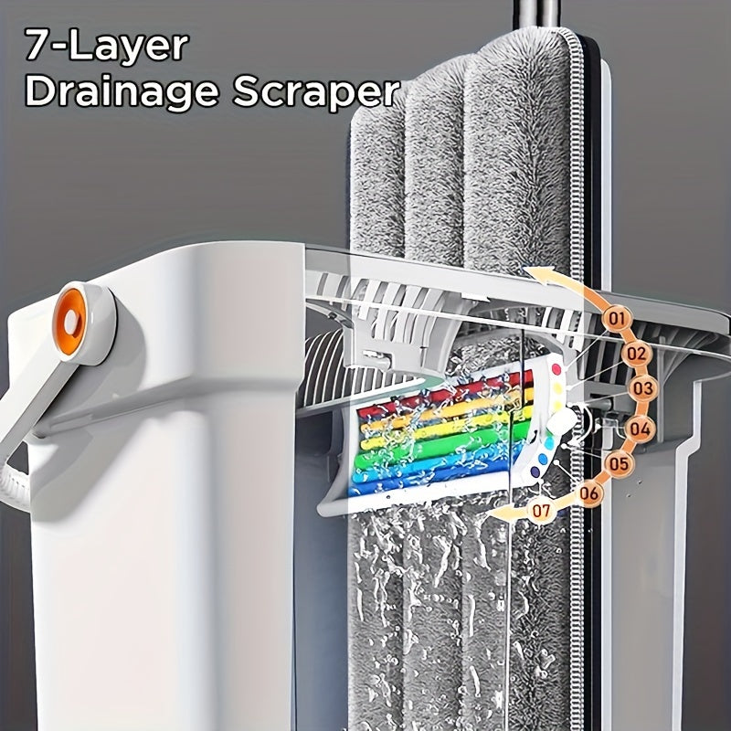 7-Color Flat Mop and Bucket Set with Microfiber Pads for Tile Hardwood Floors