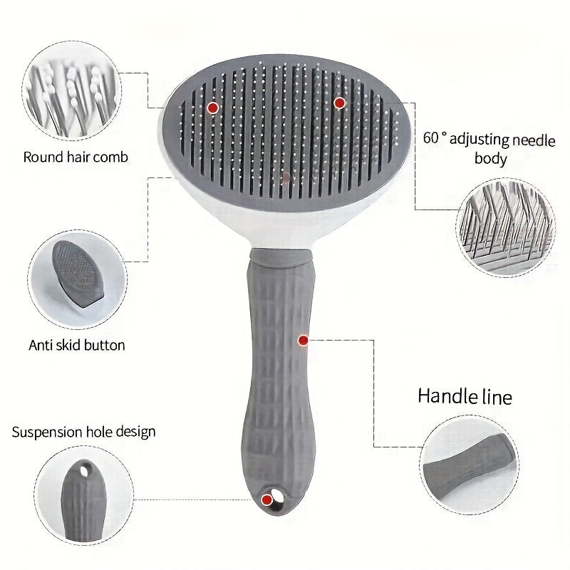 Pet Hair Removal Brush with Stainless Steel Bristles and Detangling Comb for Dogs and Cats