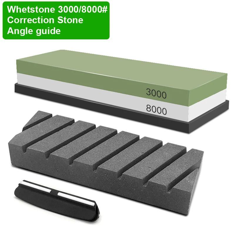 Набор для заточки кухонных ножей из 3 предметов с точильным камнем и деревянной подставкой