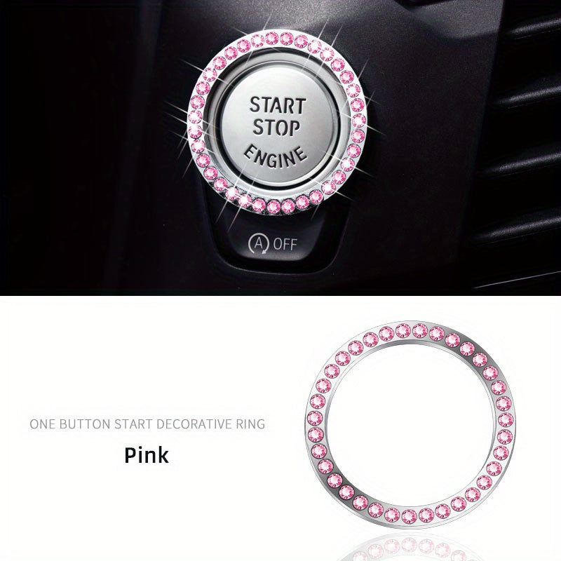 Car Decor Blue Artificial Diamond Rhinestone Switch Button Ring