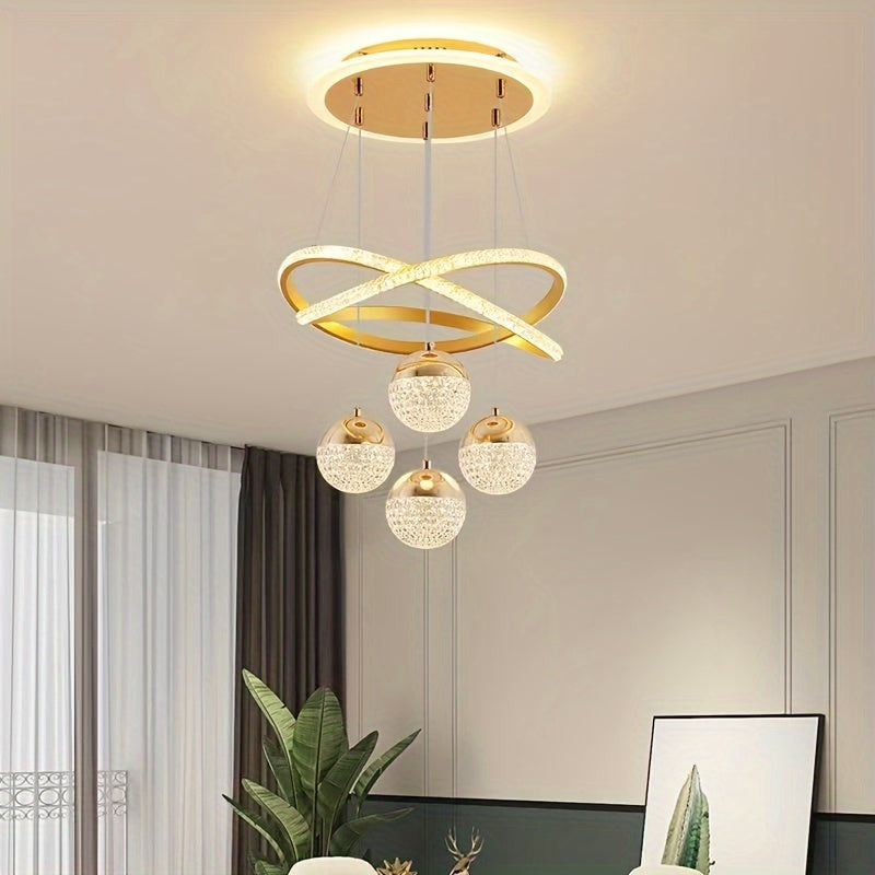 Modern LED Ceiling Light with 4 Acrylic Ball Pendants Dimmable Easy Install