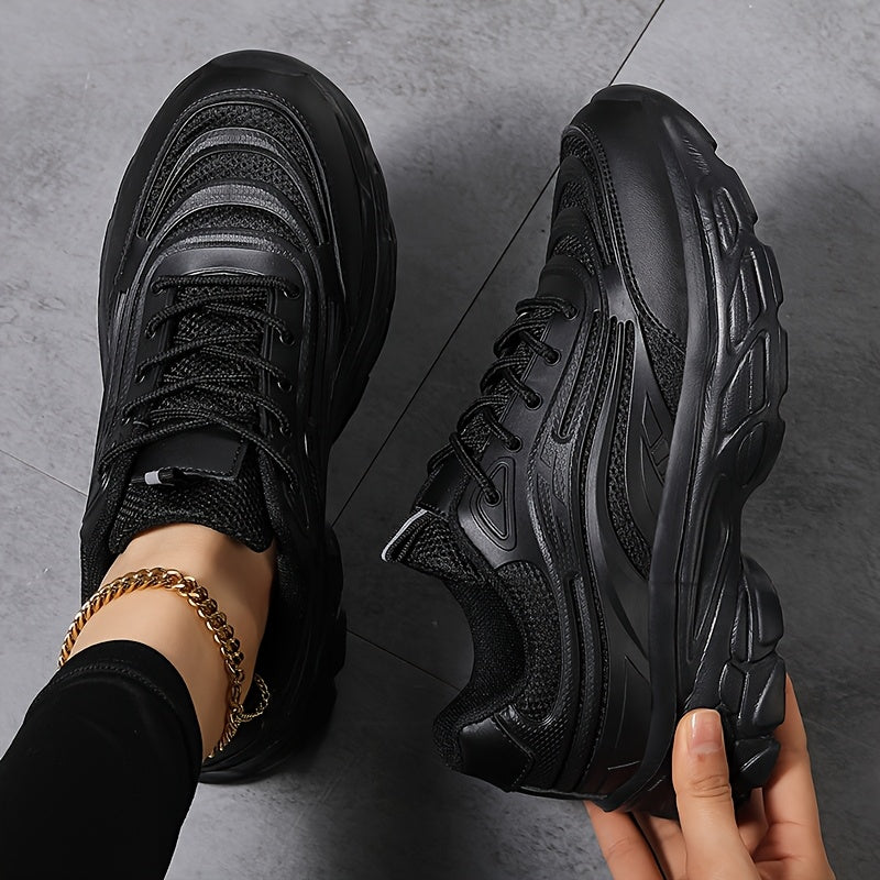 Women's Casual Mesh Lace-Up Sneakers with Thick Sole and Comfort