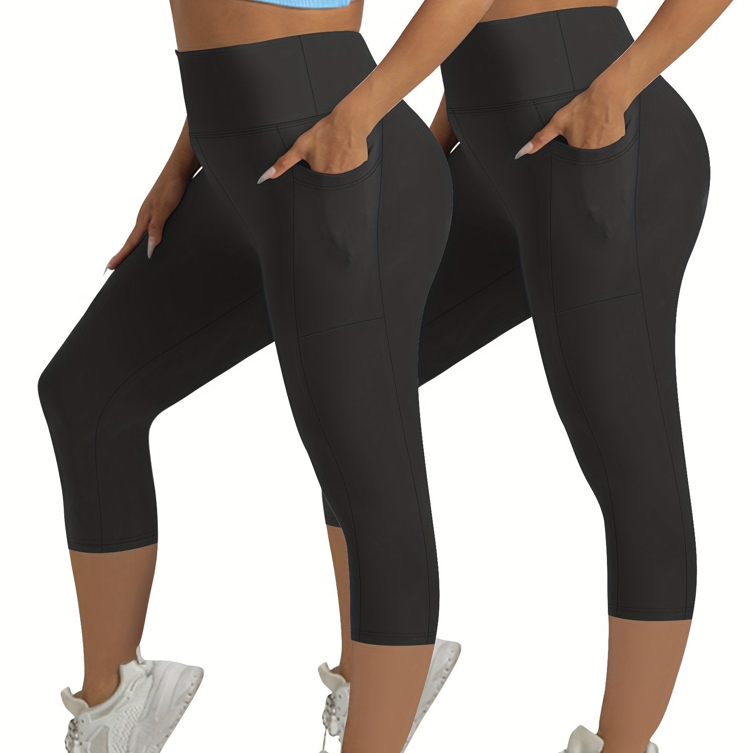 Pack de 2 leggings de yoga talla grande con cintura alta y bolsillo lateral ropa deportiva elástica