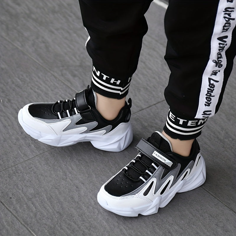 Детские беговые кроссовки дышащие с однотонным узором, низкий топ, застежка на липучке для возрастов до 14 лет