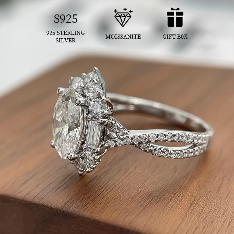 Sterling Silver Moissanite Ring for Women 2CT Hypoallergenic Boho Wedding Anniversary