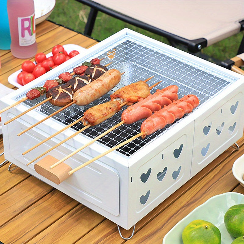 Portativ kvadrat BBQ grill, yopishmaydigan qoplama bilan - Kamping, uy va ochiq havoda pishirish uchun ko‘p maqsadli ko‘mir pechasi. Stainless steel konstruktsiya, choy qaynatish va go‘sht grill qilish uchun ideal.