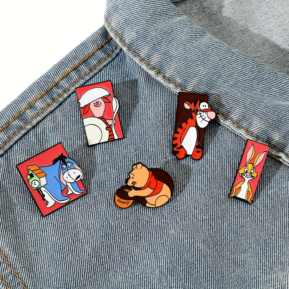 5 ta multfilm emal pinlar to'plami, minimalistik hayvon tasvirlari bilan kiyim va aksessuarlar uchun